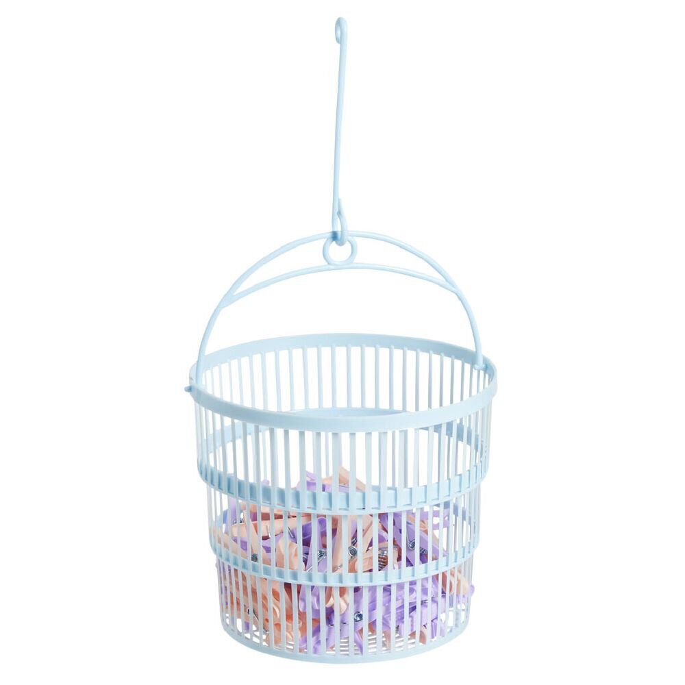 Panier avec 50 pinces à linge bleu - Ø20xH.17cm