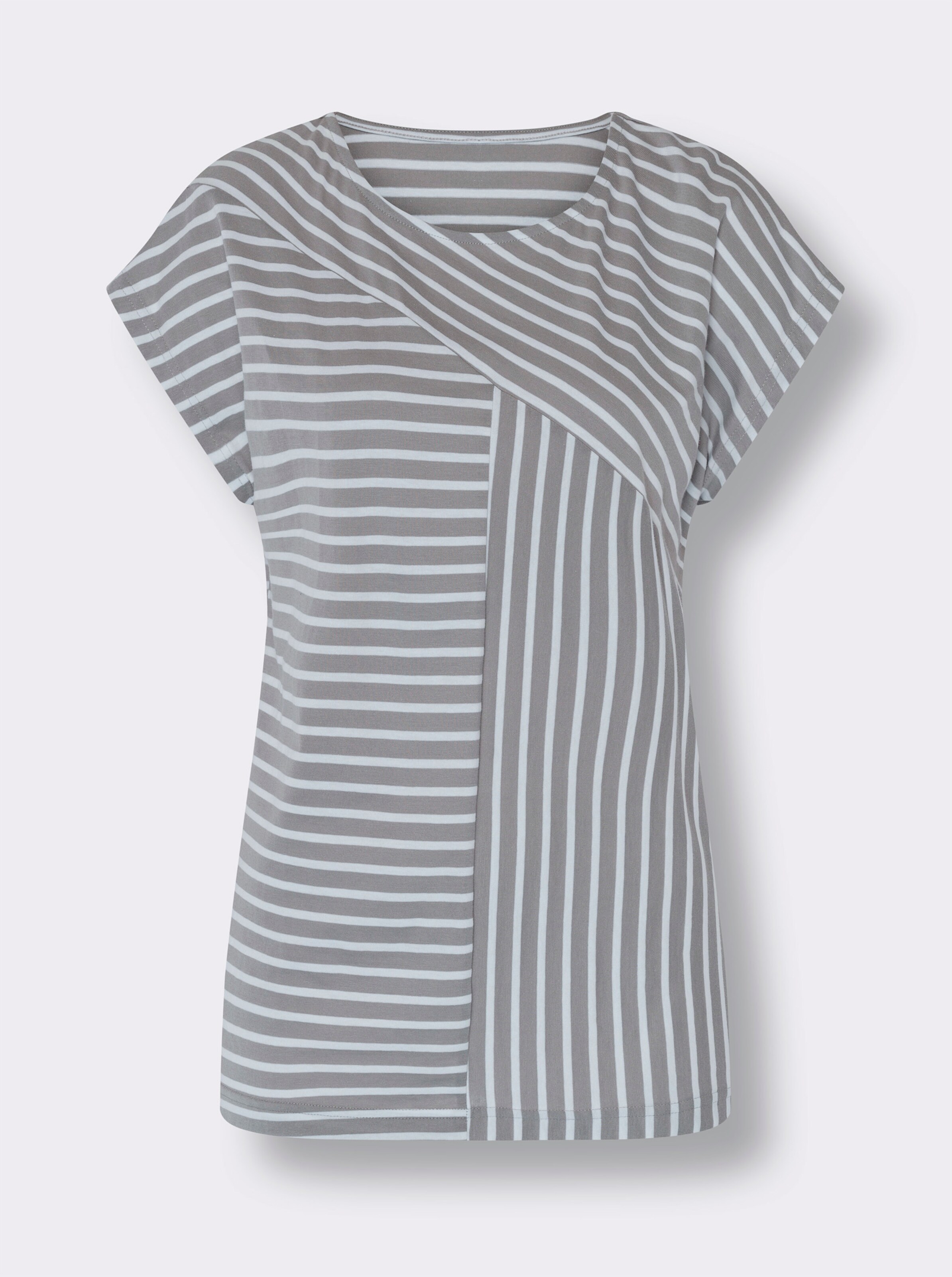 Rundhalsshirt mit garngefärbtem Streifen-Muster