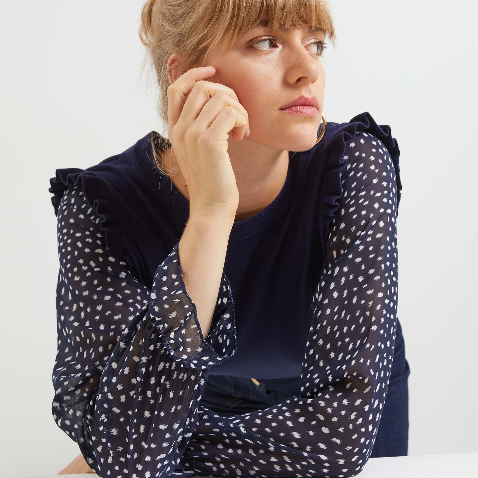 Pull bi matière femme
