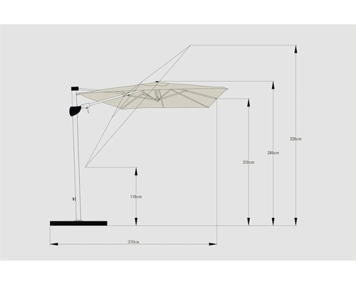 Soluna Orléans zweefparasol, 300 x 300 cm, vierkant, ecru