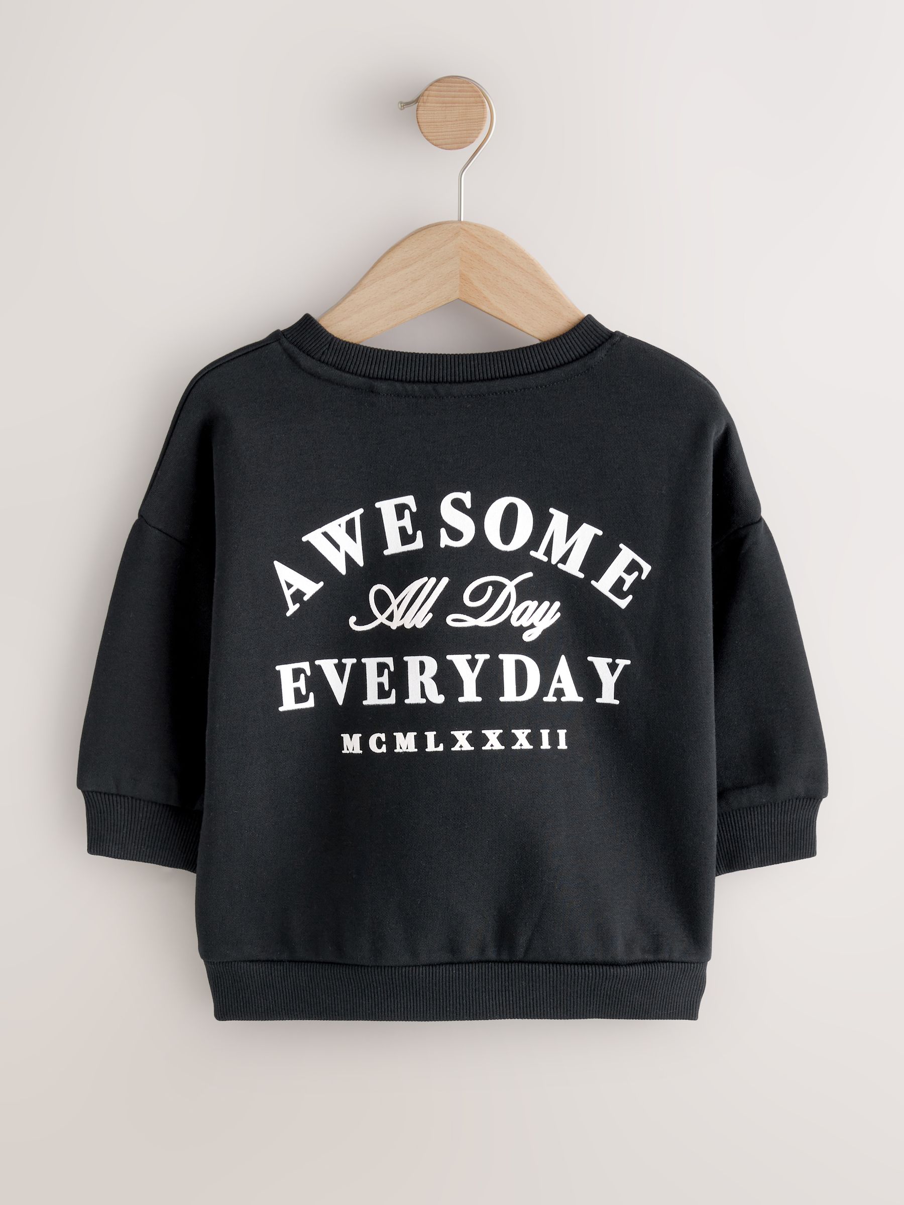 Black Awesome Everyday - Jersey sweatshirt met ronde hals en print op de rug (3mnd -7jr)