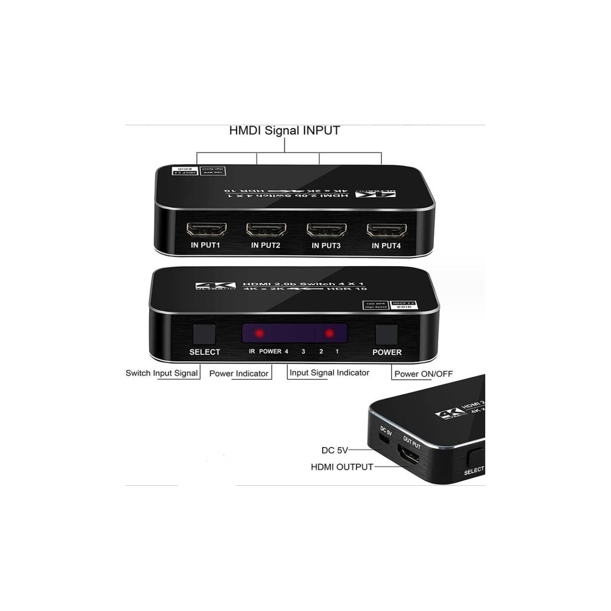 NÖRDIC HDMI Switch 4 til 1 4K60Hz
