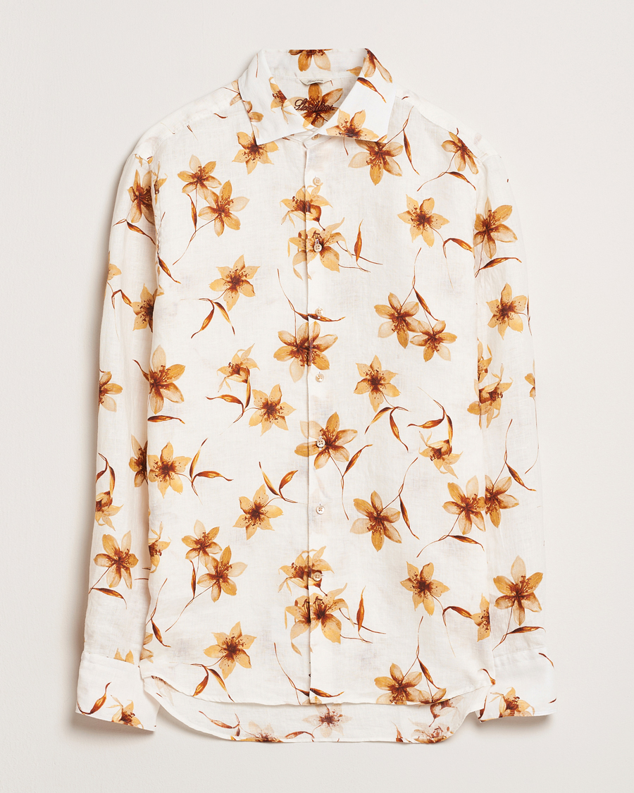 Stenströms Fitted Body Flower Printed Linen Shirt White