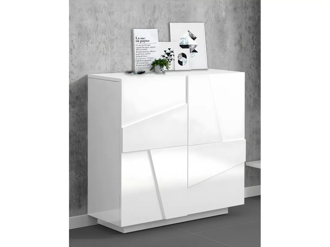 Étagère à chaussures Dfogl, Armoire polyvalente avec 2 portes, Étagère à chaussures d'entrée, 100% Made in Italy, 81x38h86 cm, Blanc brillant avec détail