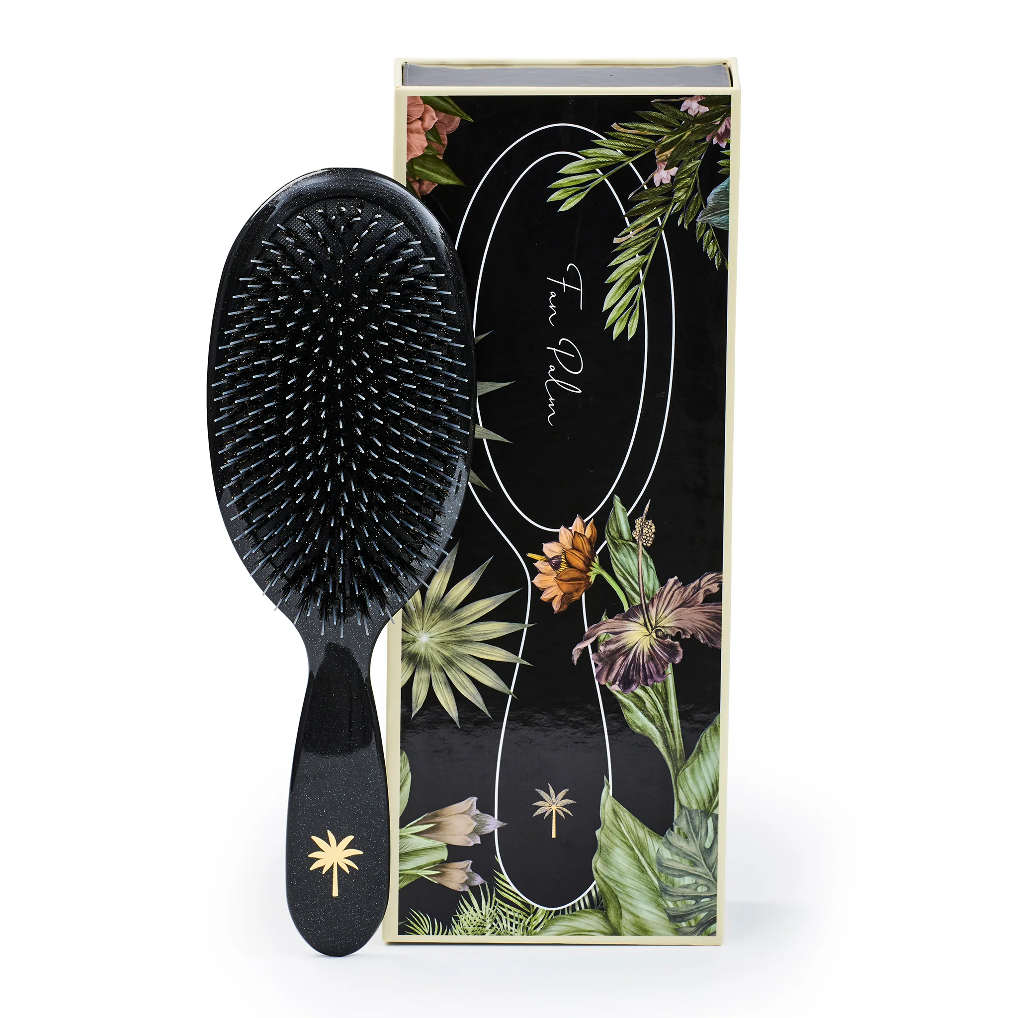 Fan Palm  Large Vildsvinehår & nylon hårbørste, Stardust - Gloss Black w/Glitter