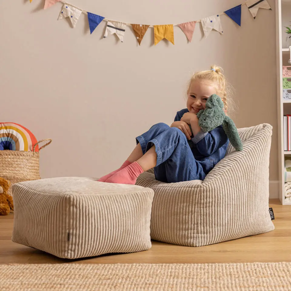 icon - Natalia Kinderzitzak Stoel met Poef - Ribfluweel - Beige