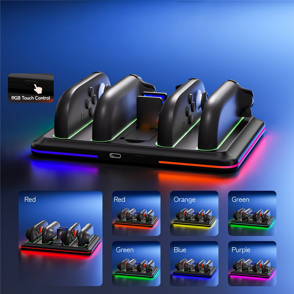 (4-fach) Ladestation Charging Dock mit LED-Anzeige und Spielekartenhalterung für Nintendo Switch 2 Joy-Cons - Schwarz