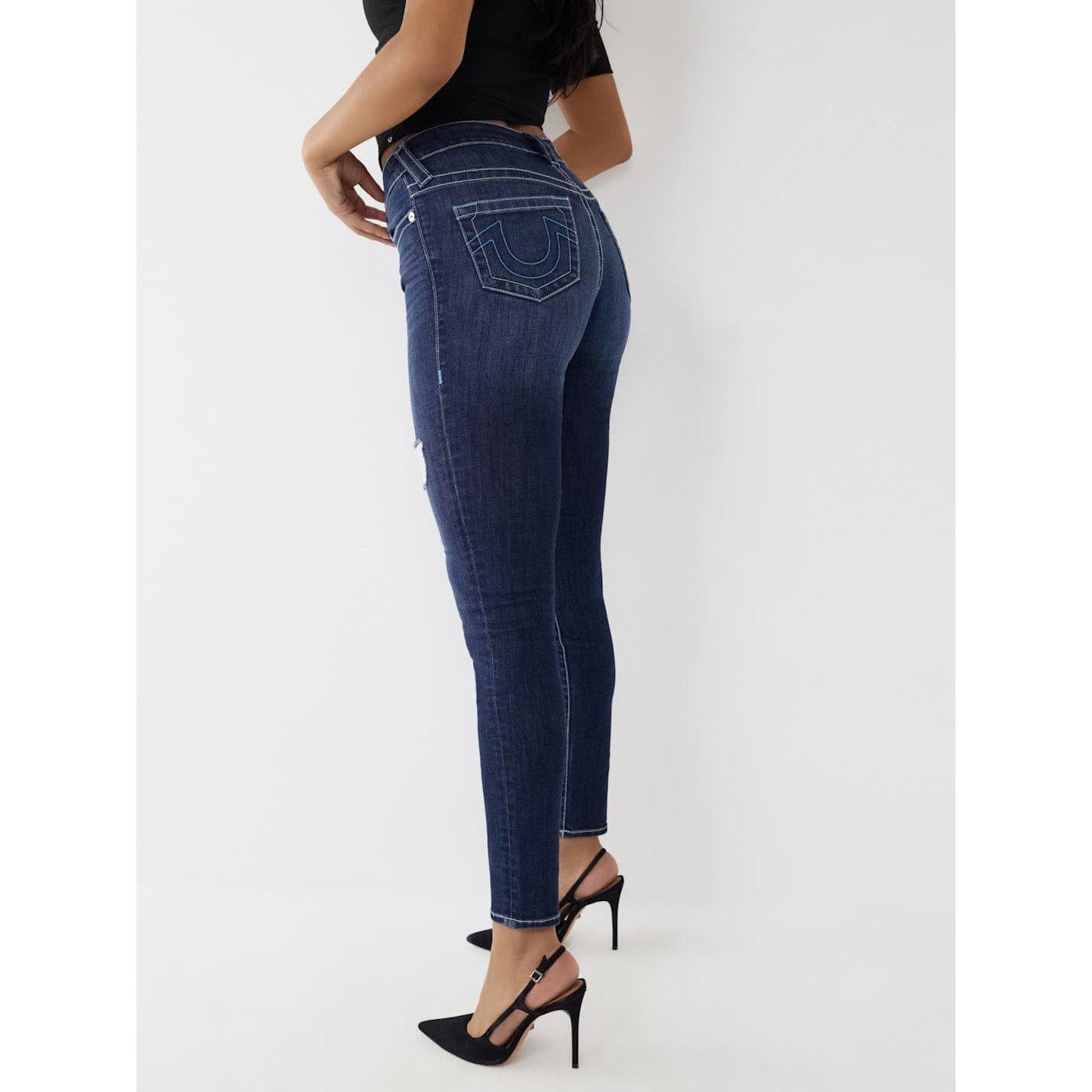 True Religion TR Halle Mid Rise Distressed Jeans Womens