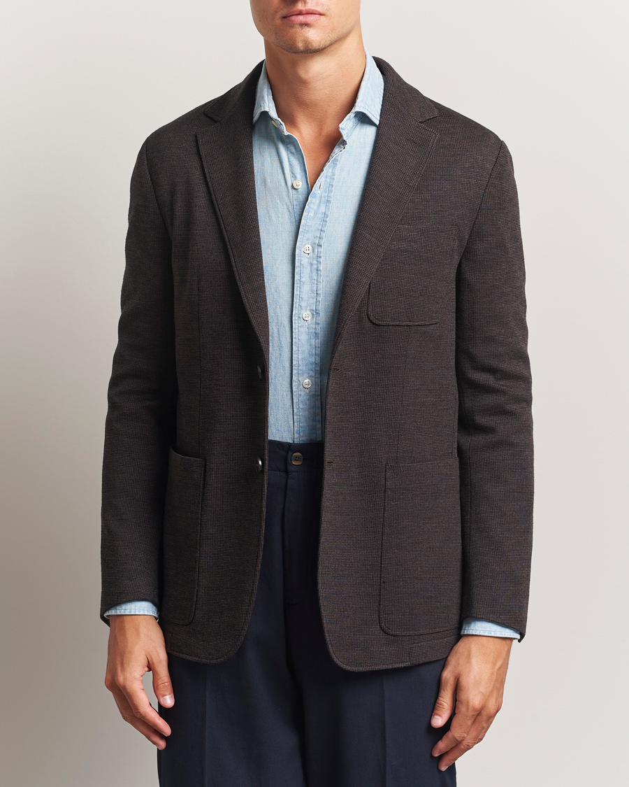 Canali Wool Houndstooth Jersey Blazer Dark Brown