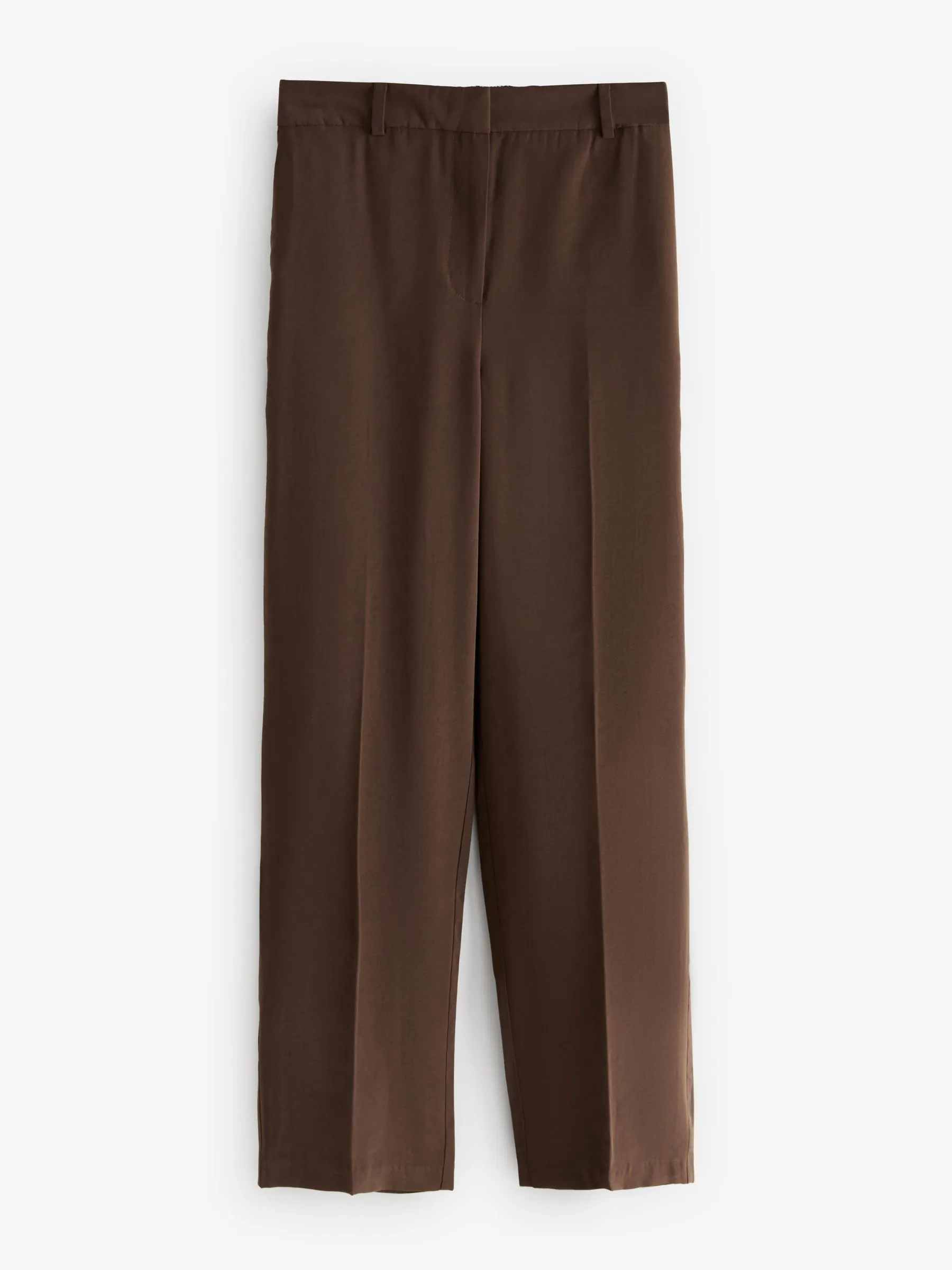 Bruin - Broek met elastische achterkant en rechte pijpen van modal