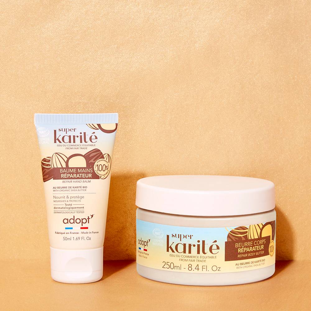 Super karité - Trousse beurre riche corps 50ml + baume mains 250ml