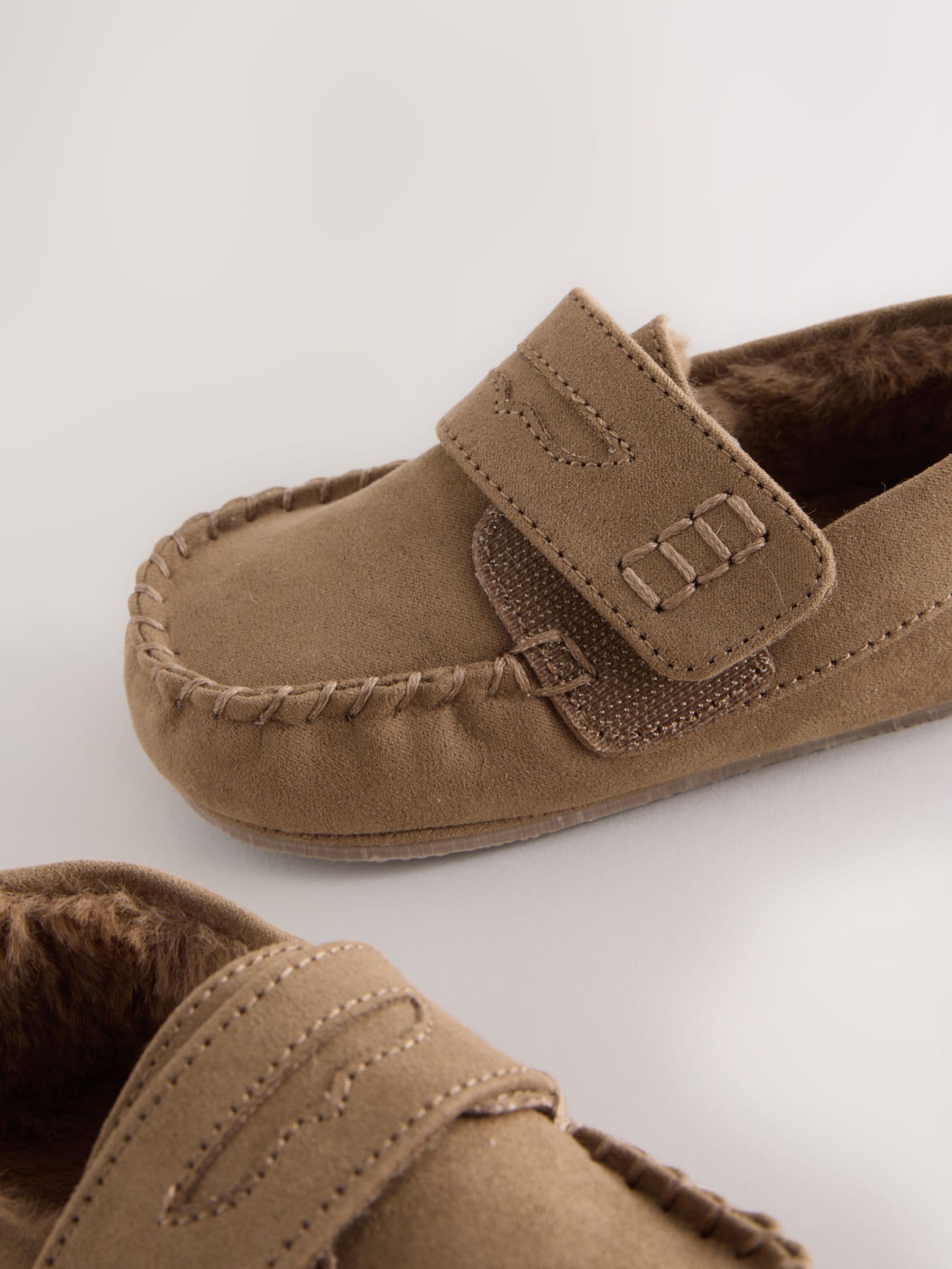 Lichtbruin - Mocassin-pantoffels met klittenbandsluiting