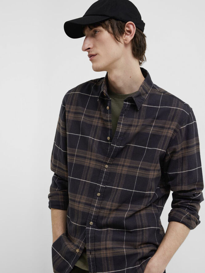 Selected Homme SLHSLIMOWEN-FLANNEL SHIRT LS NOOS Black/morel