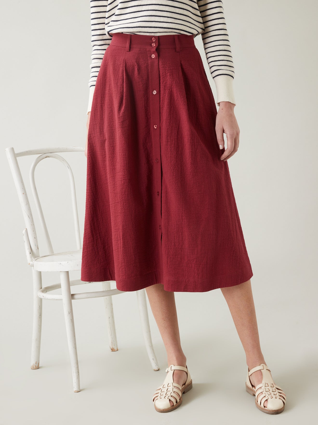Jupe mi-longue boutonnée femme