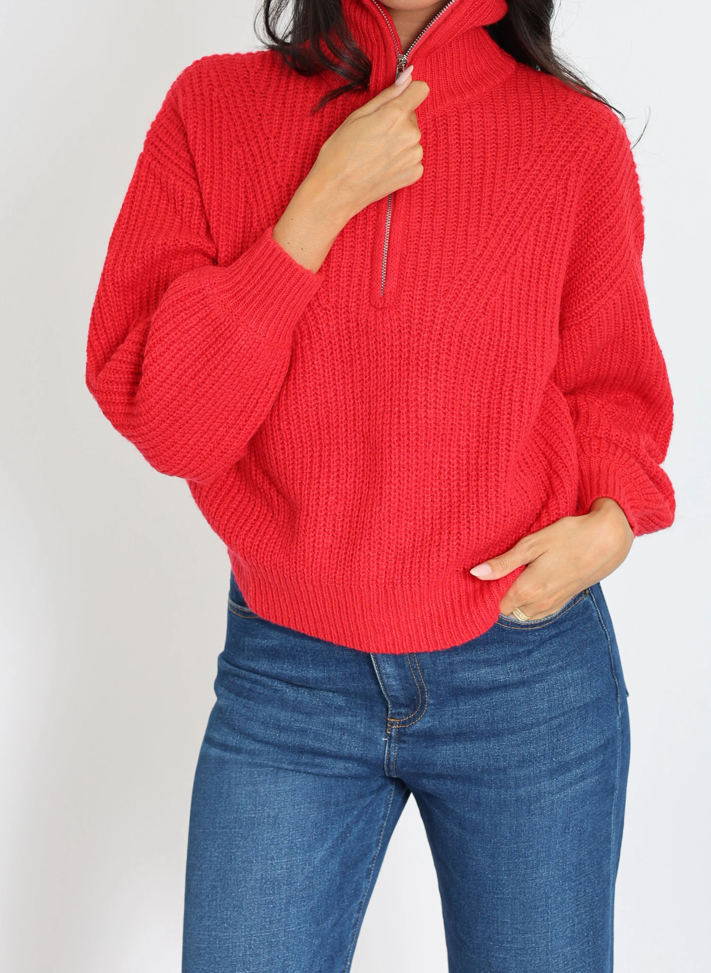 MINA - Pull camionneur ample en maille mélangée | Rouge