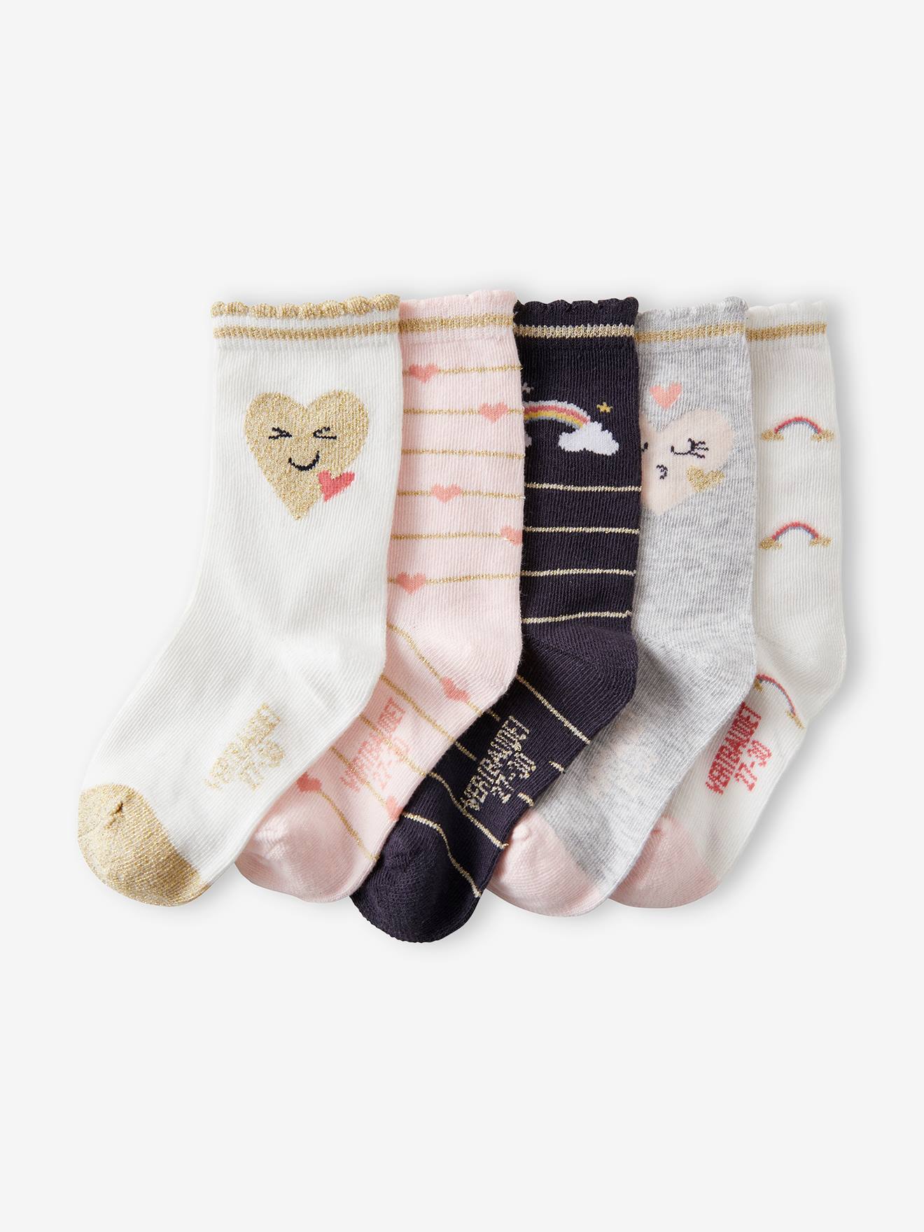 Pacote com 5 pares de meias Rainbow, branco claro, bicolor/multicoloridas