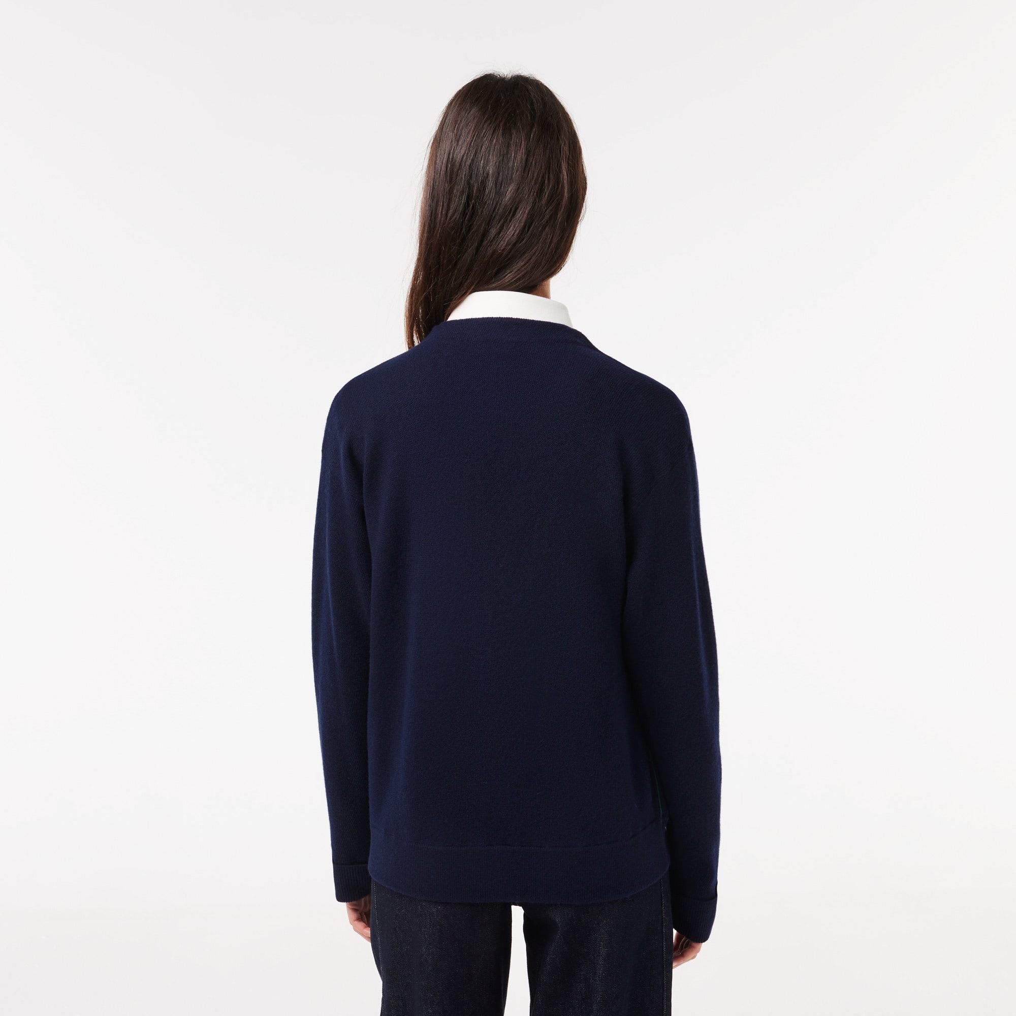 Cardigan femme Lacoste col en V en laine Pullovers - Bleu - Lacoste - Femme
