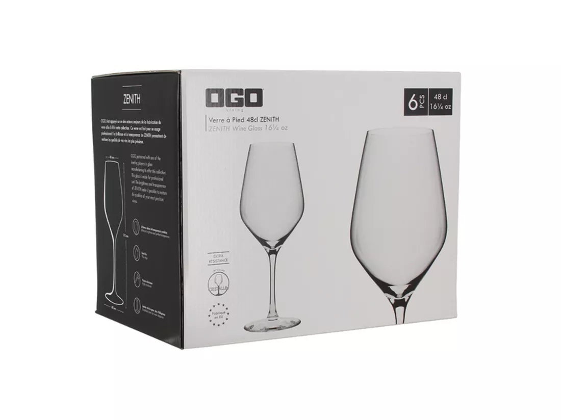 Ogo Living - Boite De 6 Verres A Pied Vin Zenith En Cristallin 48 Cl