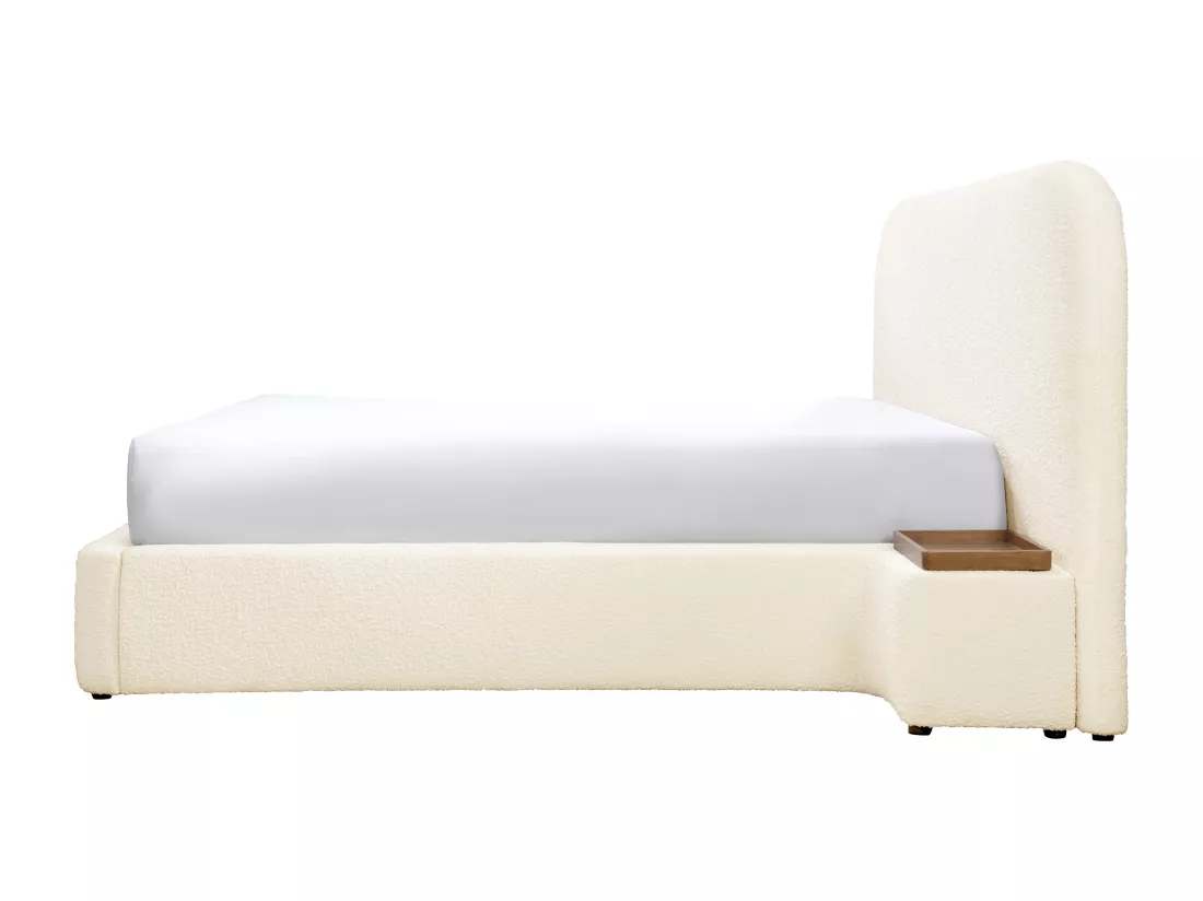 Lit coffre 180 x 200 cm avec chevets - Tissu bouclette - Blanc + Matelas - ESTERIA de Maison Céphy