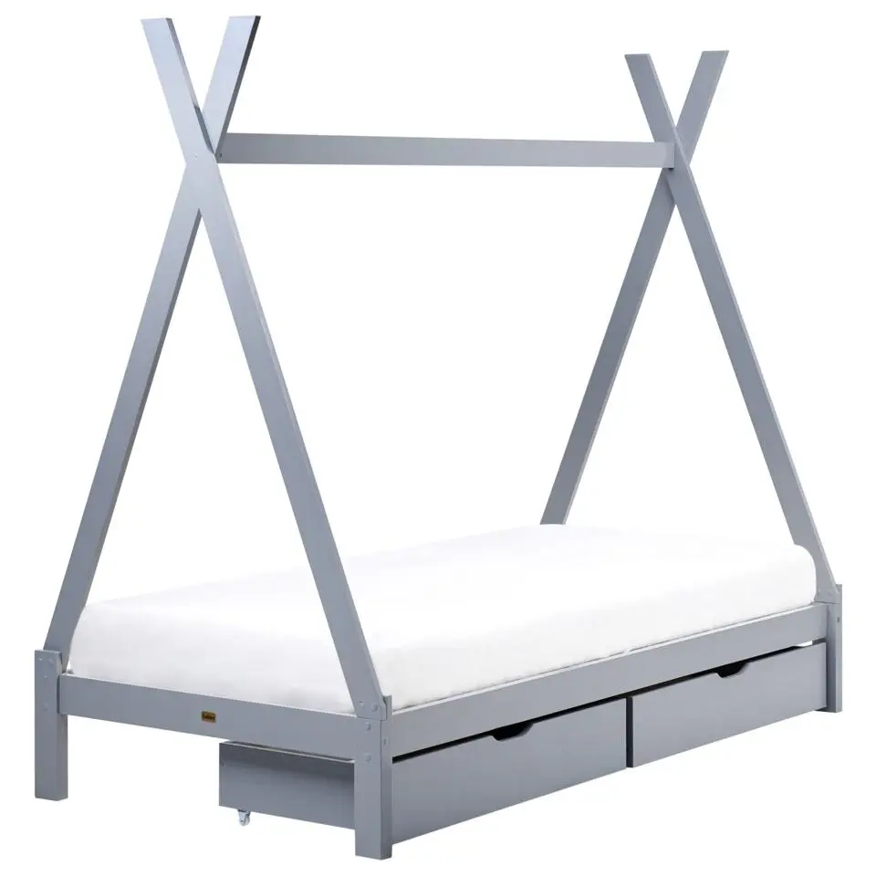 DEVAY - Kinderbed met opbergruimte - Grijs - 90 x 200 cm - Grenenhout