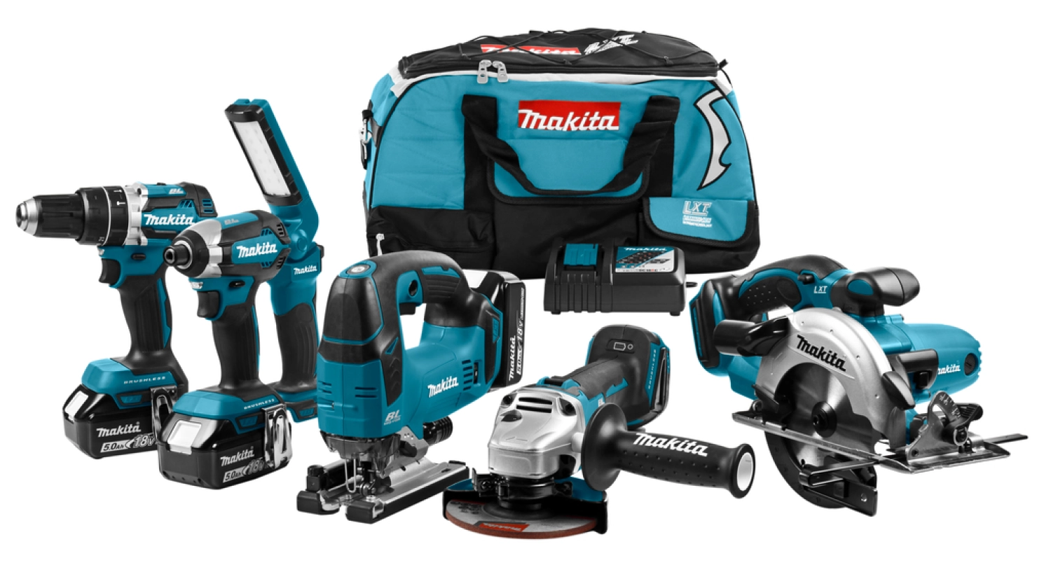 Makita DLX6082T 18V Li-Ion accu 6-delige combiset (3x 5.0Ah accu) in tas