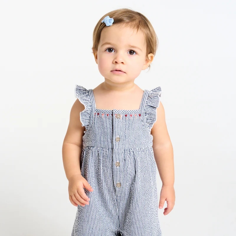 Salopette courte en seersucker bleu bébé fille Bleu