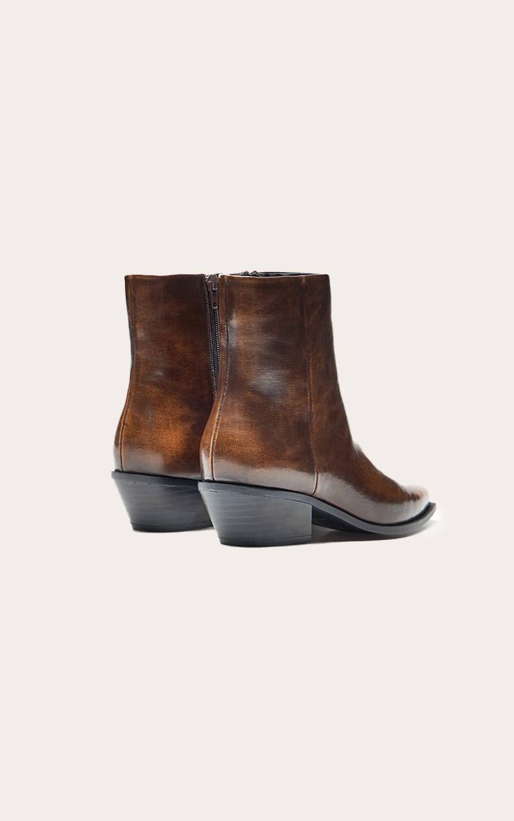 Marron Bottine À Talon Cubain En Synthétique Souple