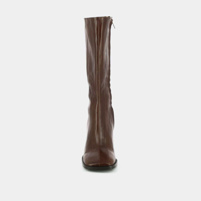 Bottes à talons et surpiqures  en cuir vieilli marron