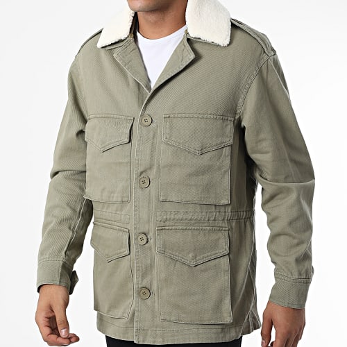 Veste Jean Col Mouton Vert Kaki