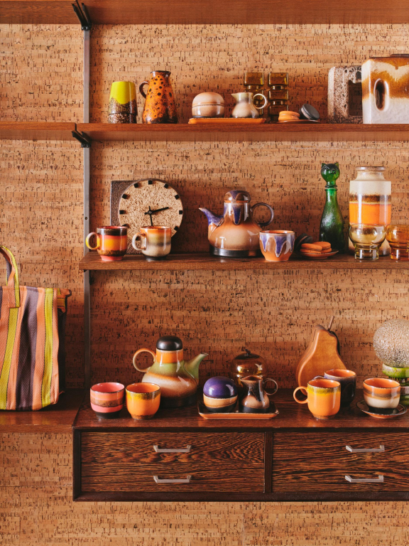 HKliving 70's Ceramic koffiekop set van 4 java