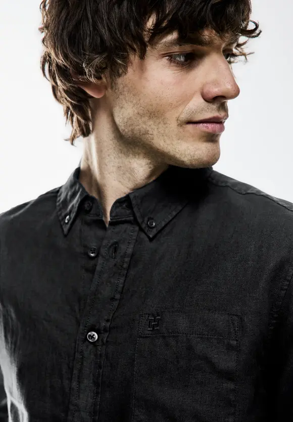 Button Down Leinenhemd - Black