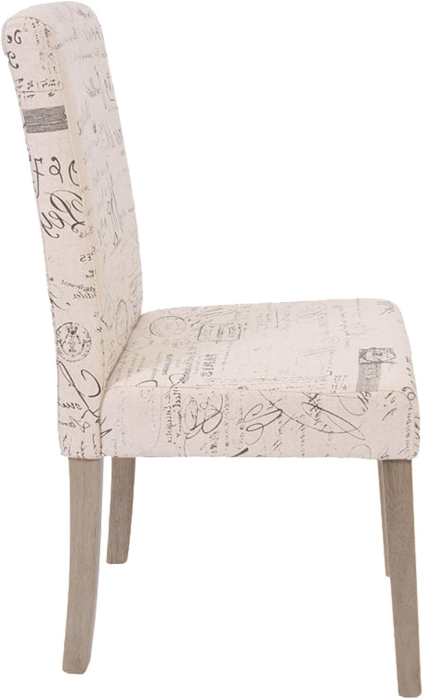 Mendler 2er-Set Esszimmerstuhl Littau, Stuhl Küchenstuhl - Textil mit Schriftzug, Creme, Beine Struktur - Eiche