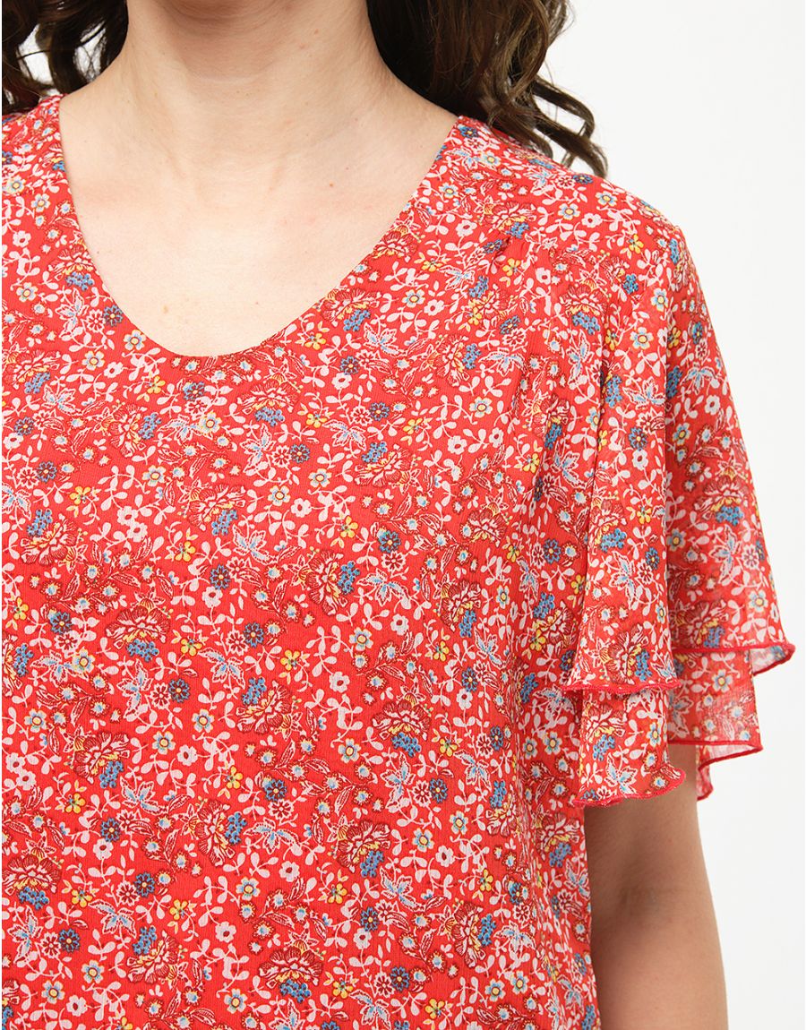 Blouse volantée rouge