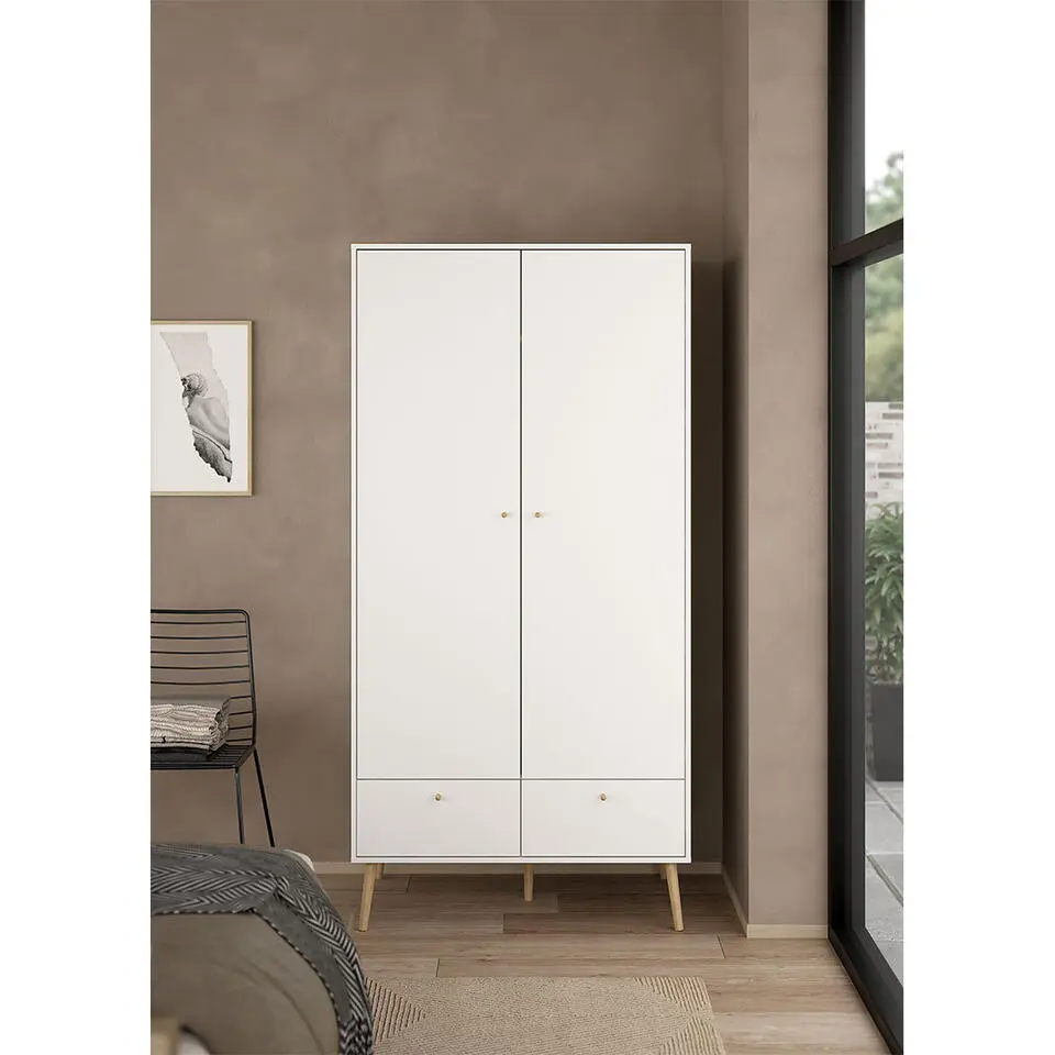 Hioshop Bodo kledingkast 200x99x58cm- 2 deuren- 2 lades wit