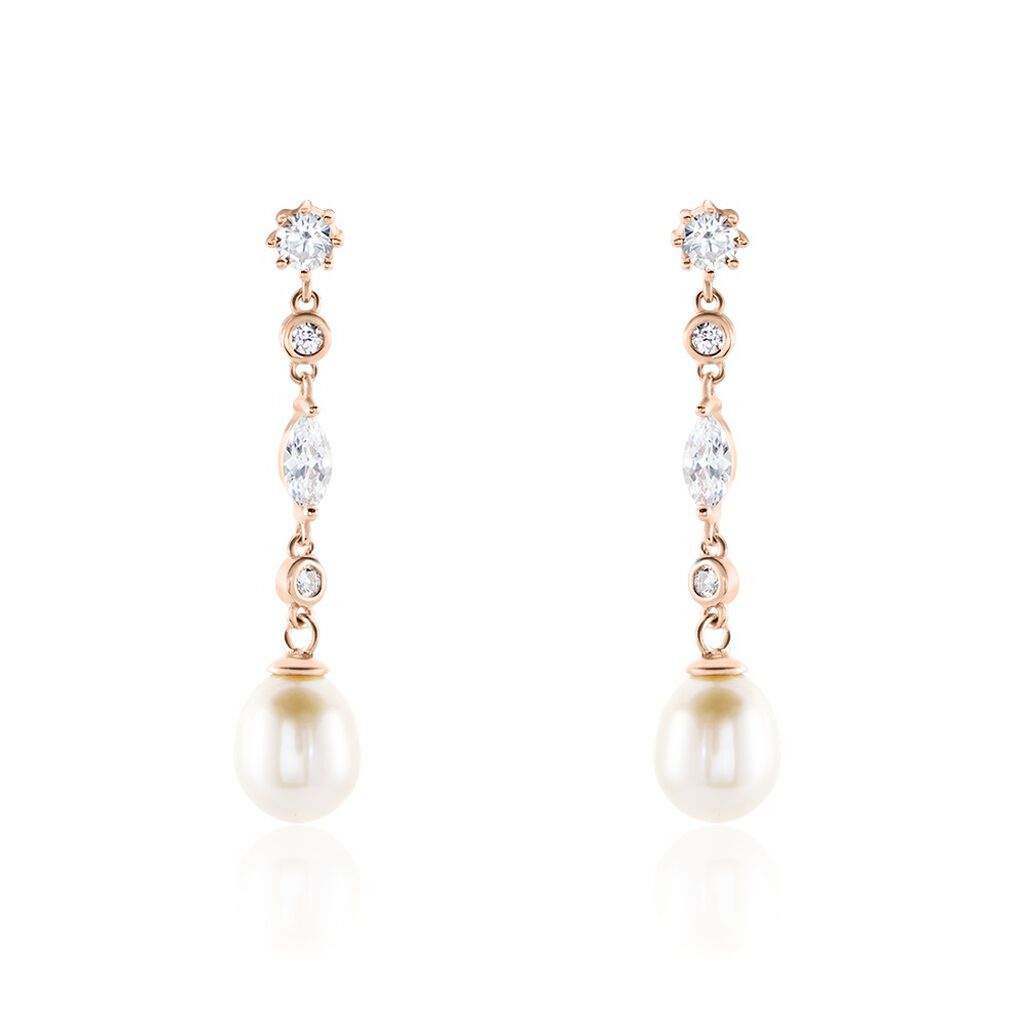 Boucles D'oreilles Pendantes Lynes Argent Rose Perle De Culture