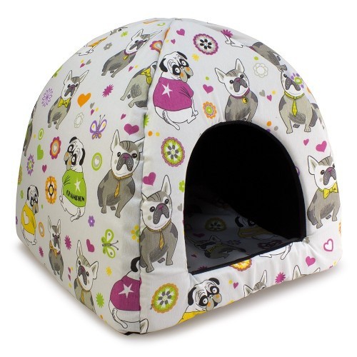 Casinha tipo iglu Bulldog para cães e gatos, roxa