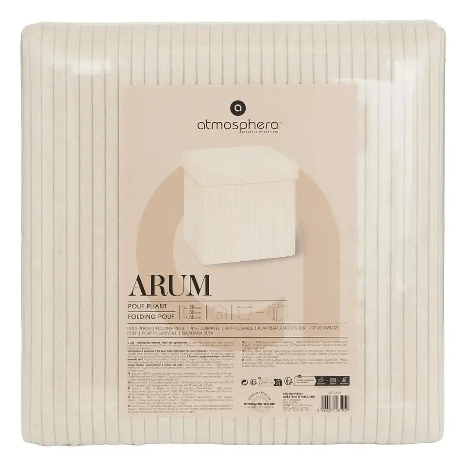 Hocker/Poef Ribcord - opvouwbaar - wit - polyester - 38x38cm