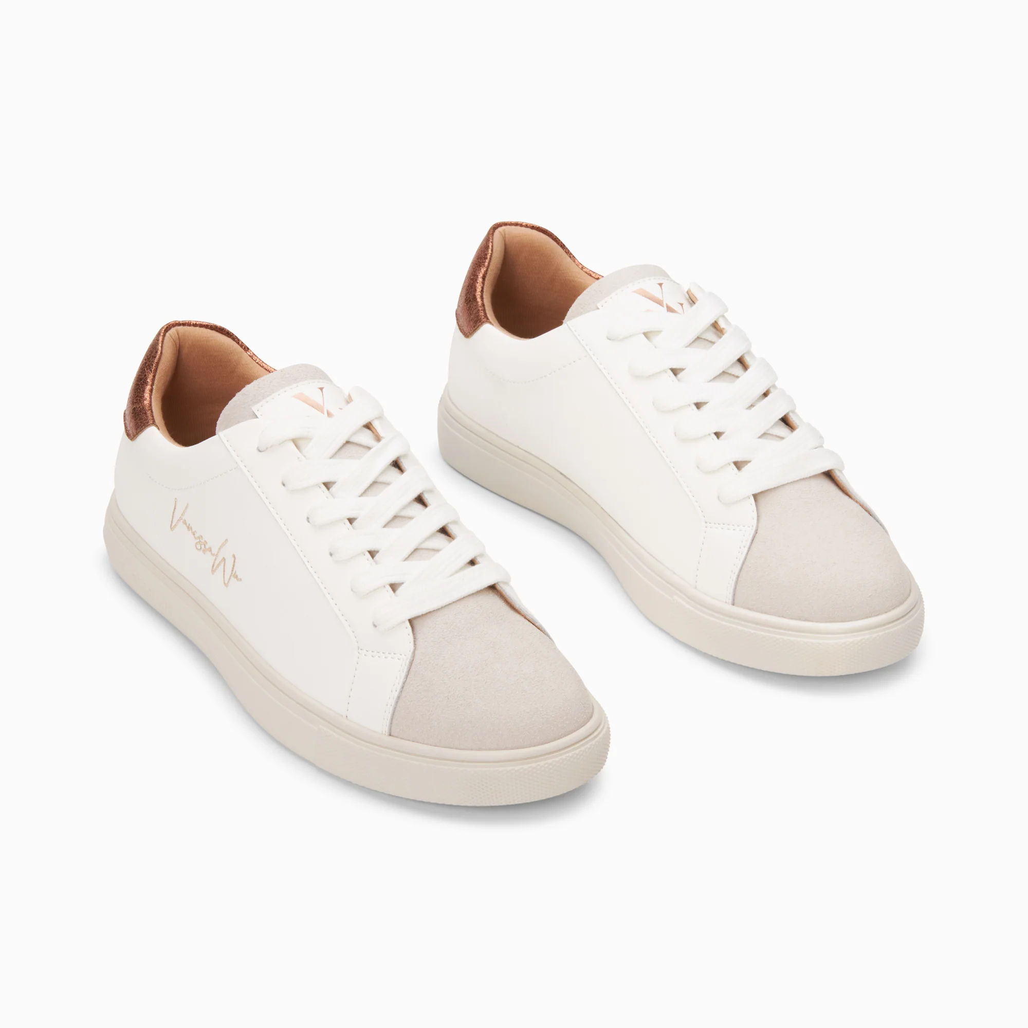 Sneakers-Baskets Isabella blanc et bronze à lacets