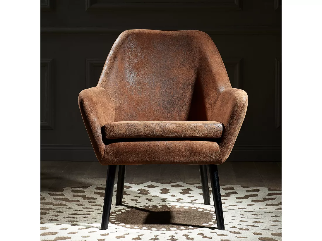 Fauteuil cabriolet rétro moderne tissu effet vieilli salon Teamson Home Divano