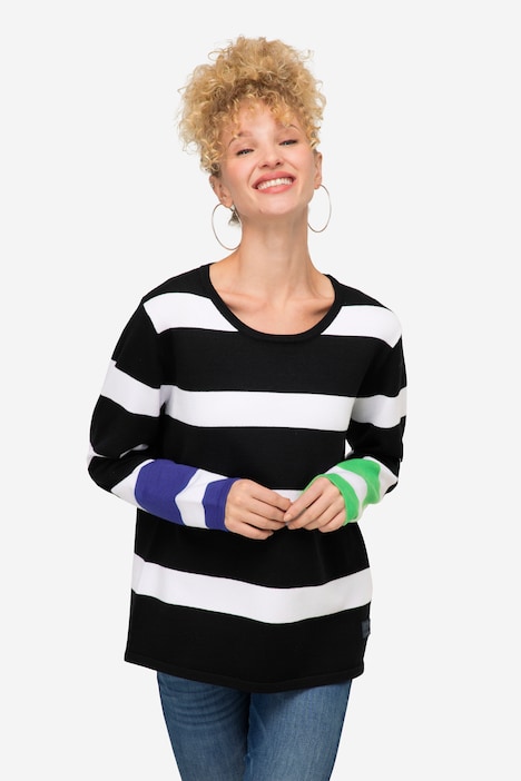 Pullover, geringelt, Langarm mit Farbakzent, Rundhals