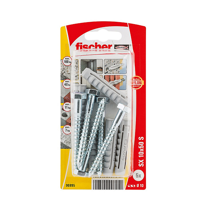 5 chevilles pour murs pleins Fischer Ø10x50mm