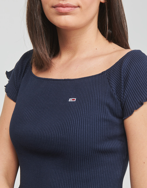Tommy Jeans - TJW CROP RIB OFF SHOULDER TOP - Marine