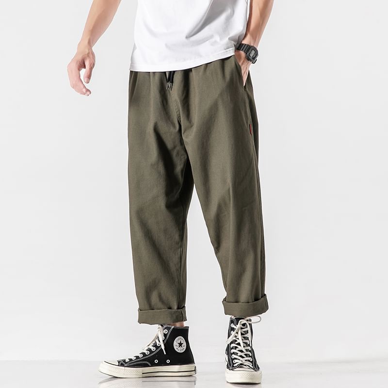 Derbundy - Mid Rise Plain Cropped Tapered Pants