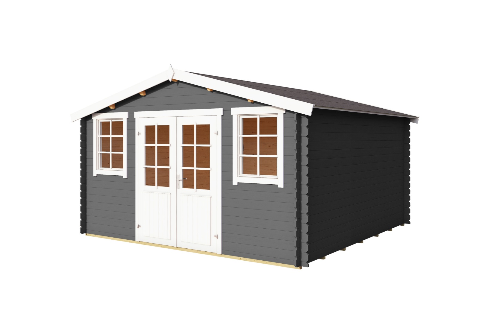 Gartenhaus WELS 4 DT - carbongrau - Fichte massiv - 390x390 cm