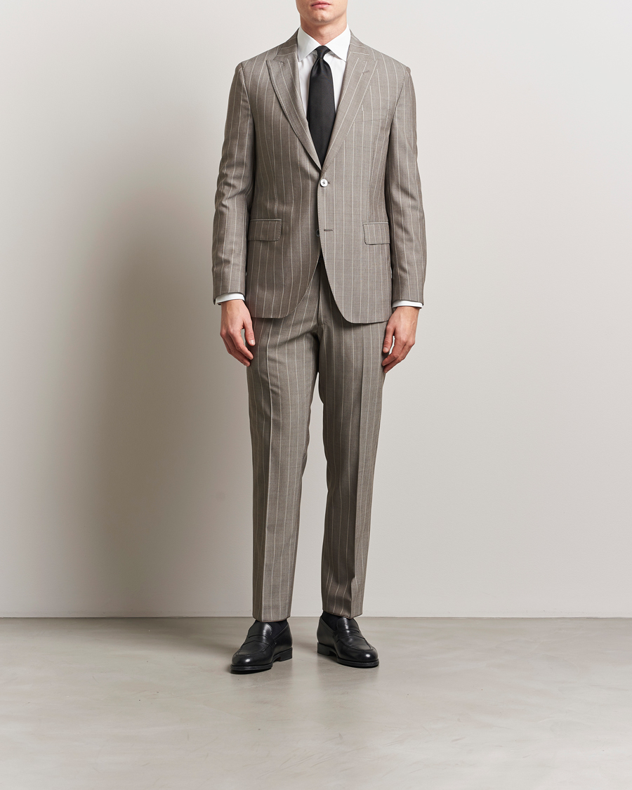 Oscar Jacobson Dandy Striped Super 130s Wool Trouser Beige