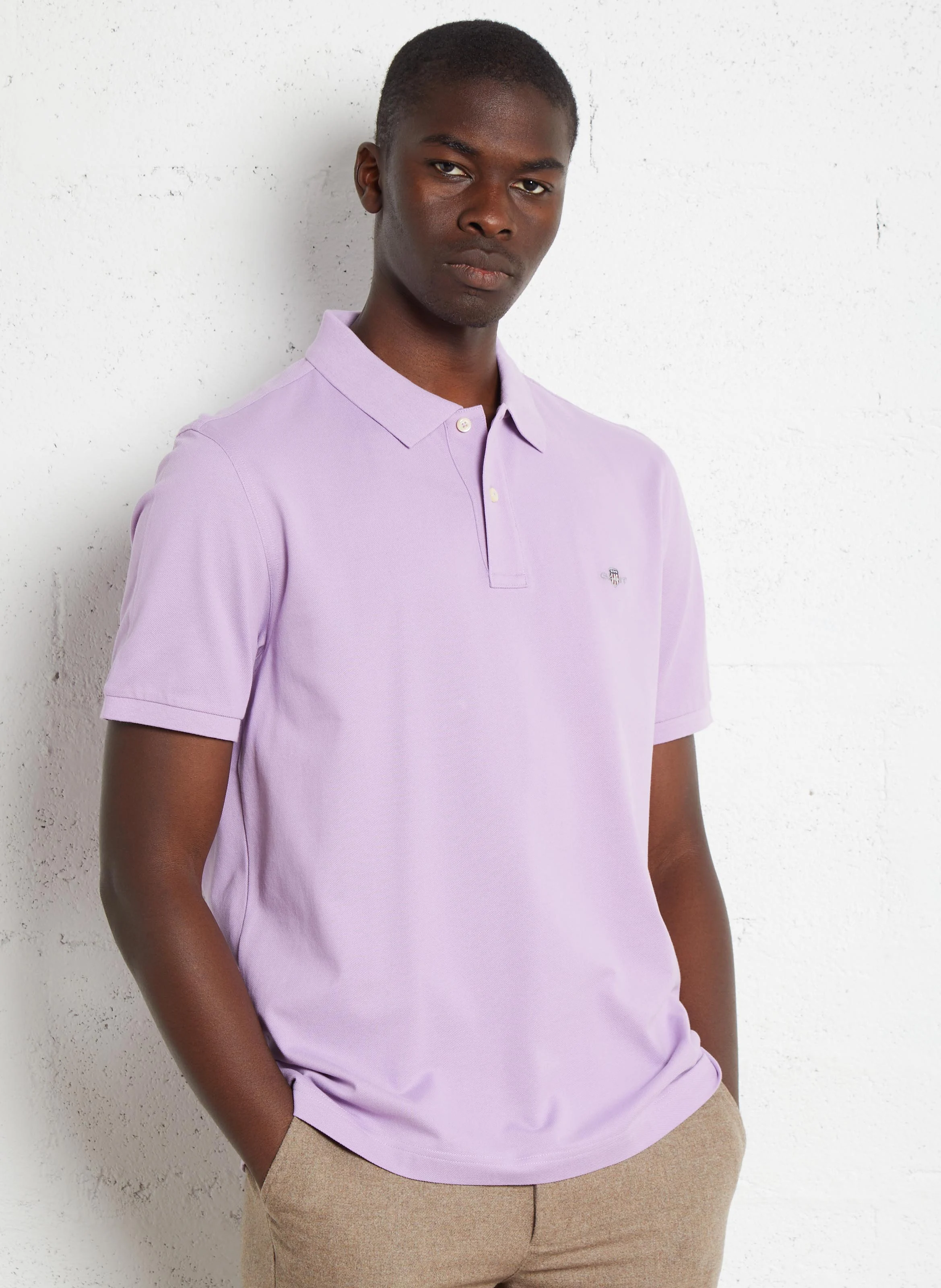 Polo col classique droit en coton| Violet