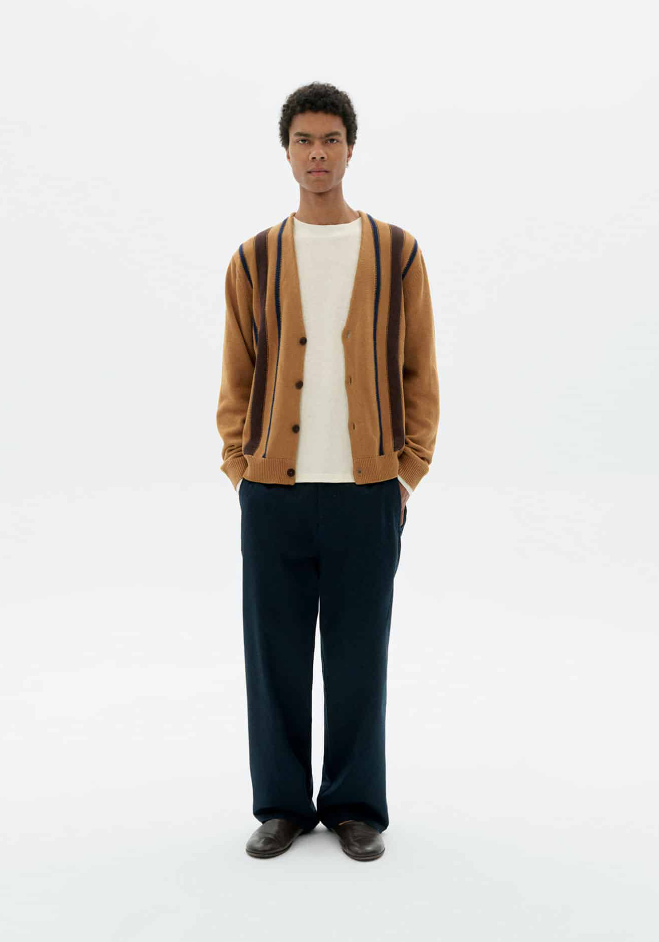 Thinking Mu Strick-Cardigan Stripes Creed Brown
