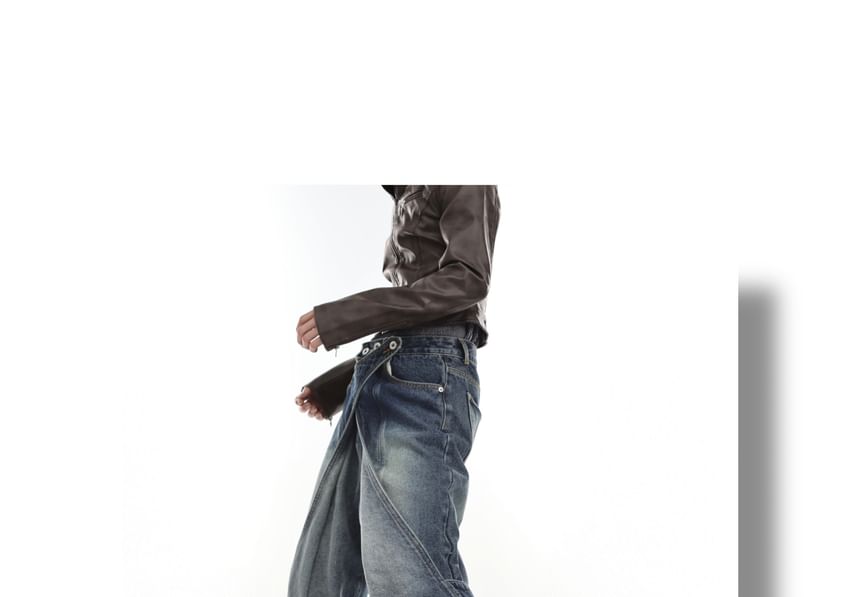 kooklay - Mid Rise Washed Wide Leg Jeans