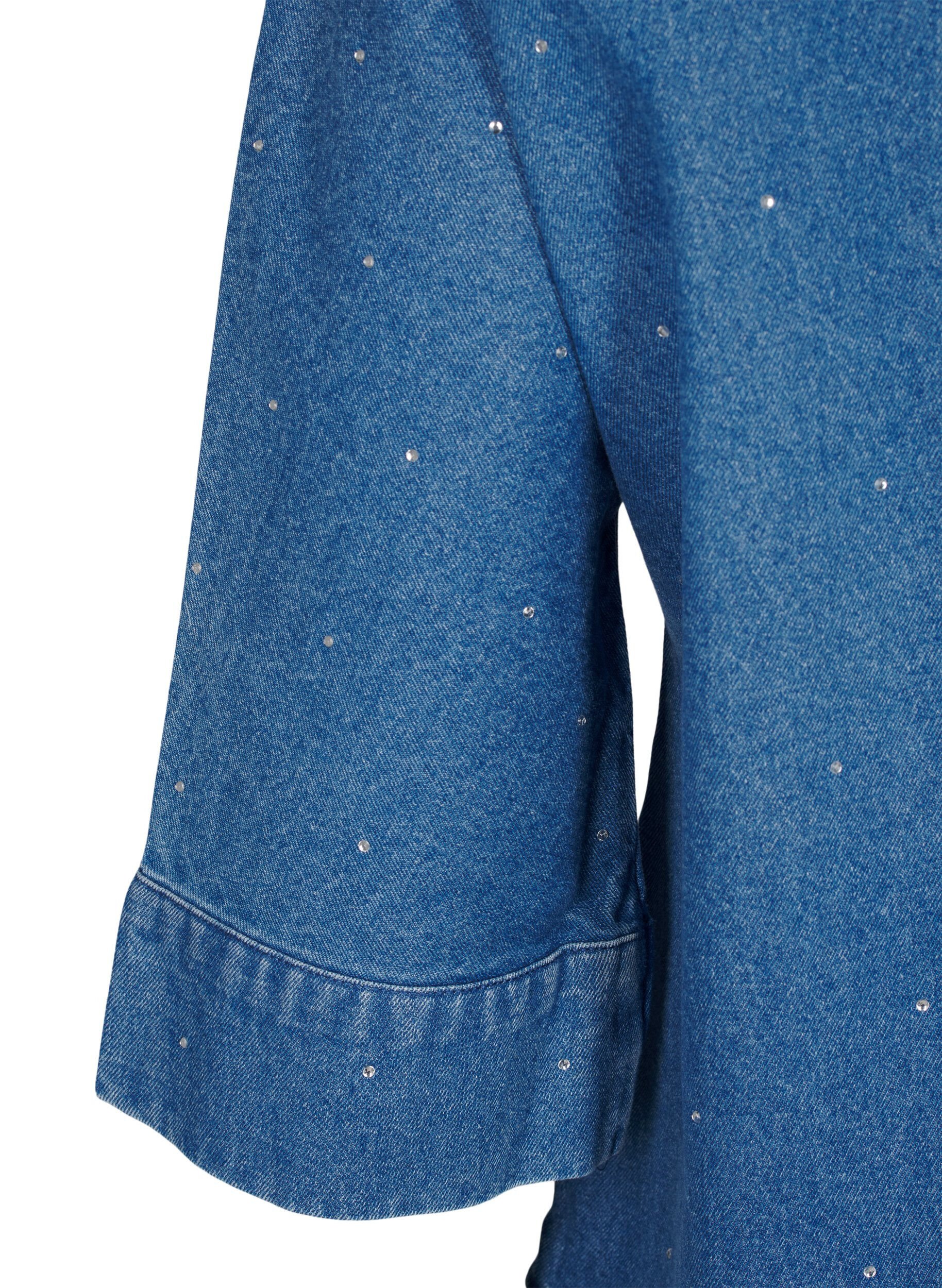 Denimskjorte med rhinsten og 3/4 ærmer
