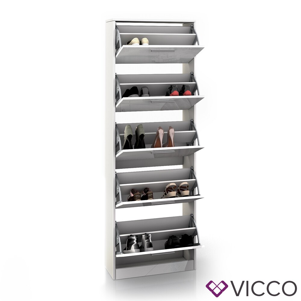 Vicco Schuhschrank Gizmo Schuhkipper Schuhregal Regal 5 Fächer Weiß Hochglanz